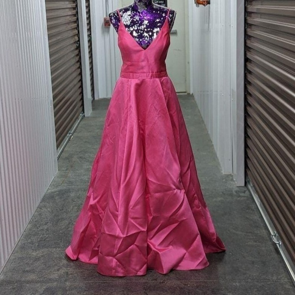 Barbiecore Prom Ball Gown Pink Satin Lace Up Formal Dress JVN Size 12 w/ Pockets